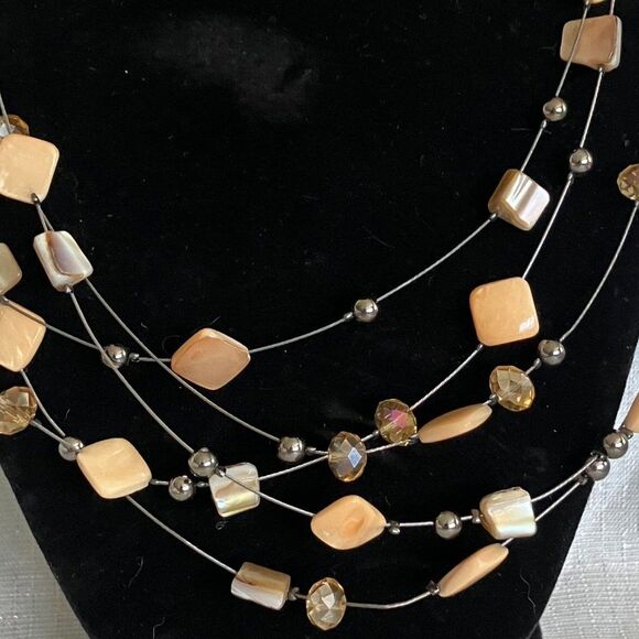 5 Strand "Invisible" Wire and Beads Necklace & Earrings - Picture 5 of 6